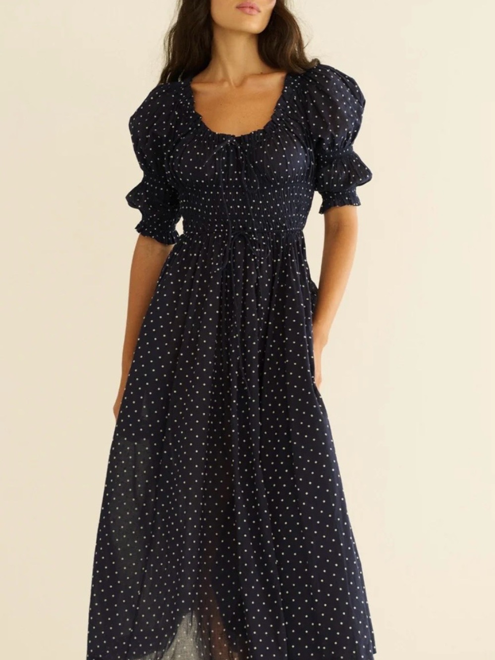 DÔEN Ischia Shirred Polka-dot
Organic Cotton-voile Midi Dress - Women - Navy XL
